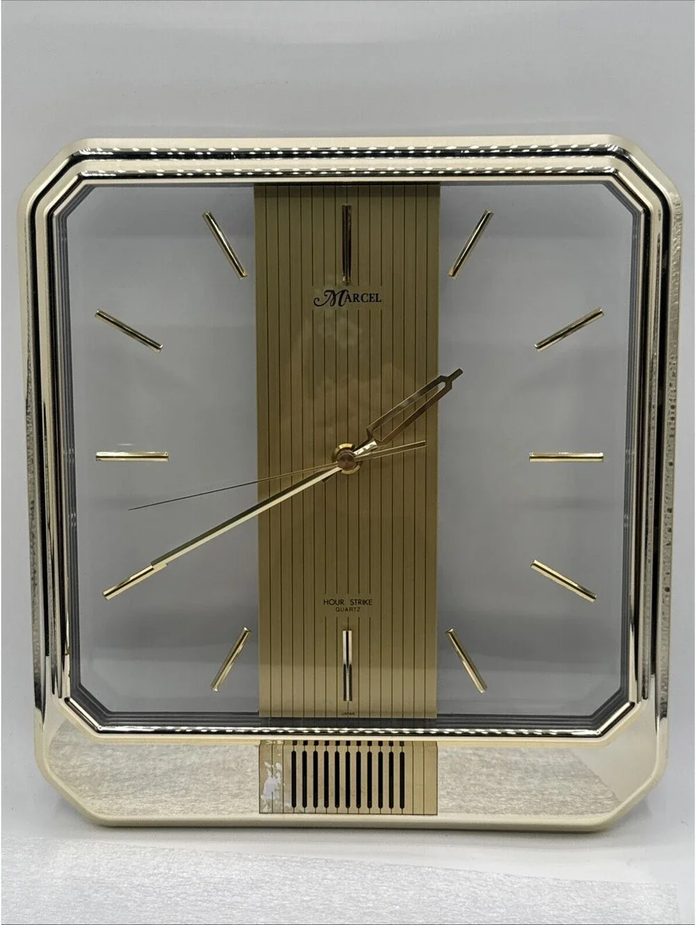 Vintage Marcel 1980s Hour Strike Quartz Wall Clock Gold Clear Japan Working READ